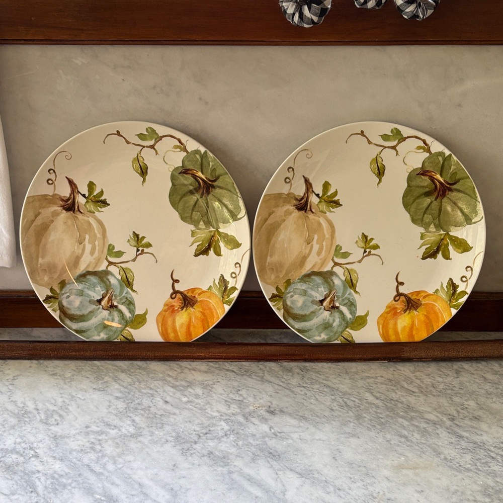 Autumn Harvest Pumpkin Dinner Plates - Set of 2, Cream & Orange